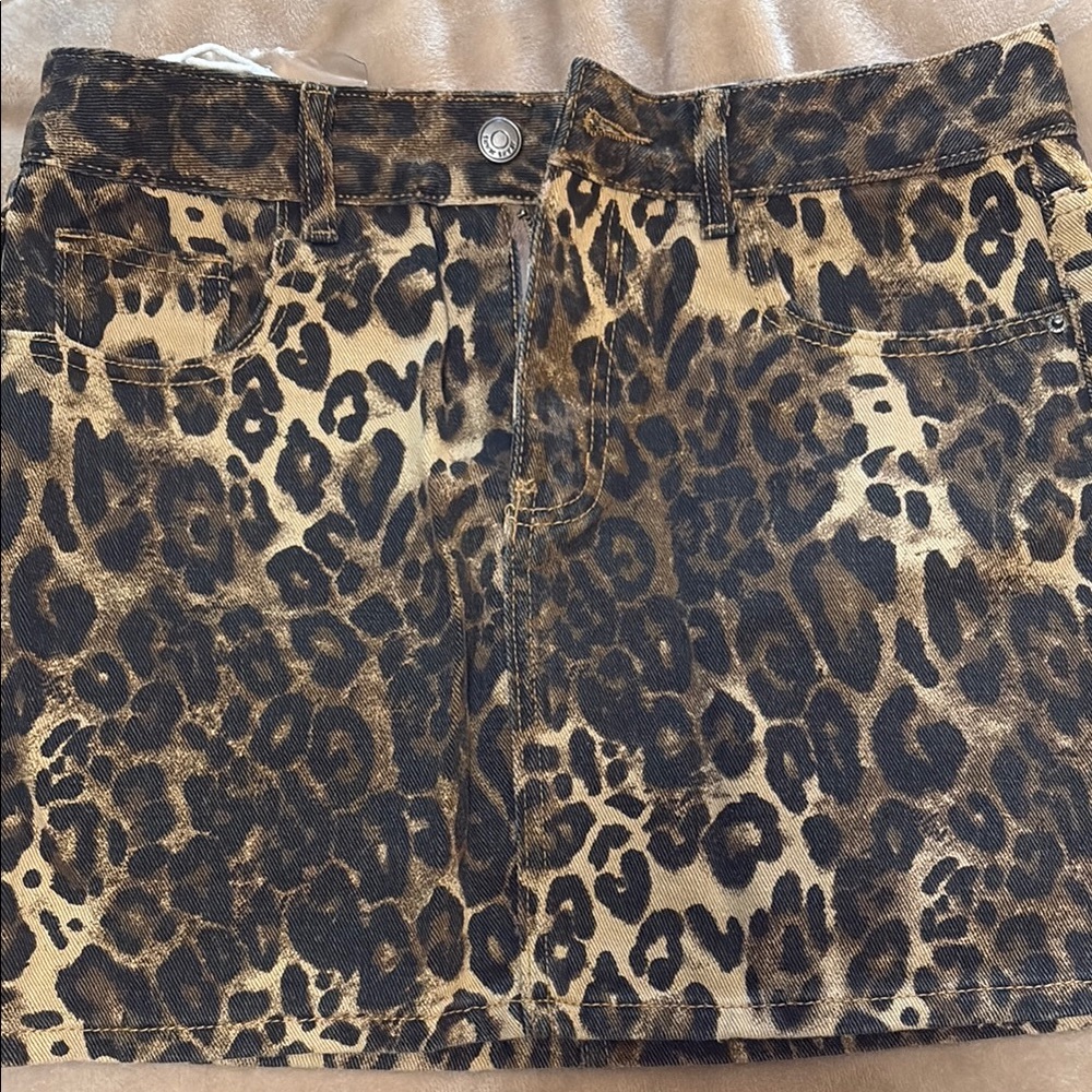 Leopard Print Denim Skirt